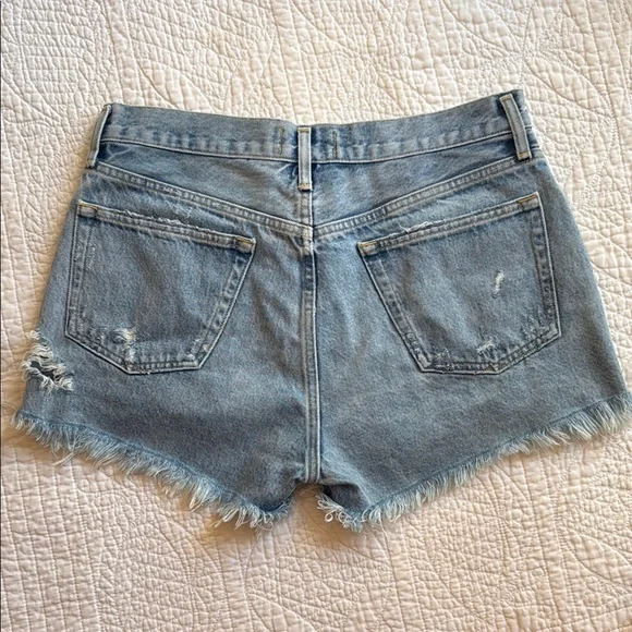 Agolde Parker Light Blue Distressed Jean Shorts Size 28 - Picture 2 of 6